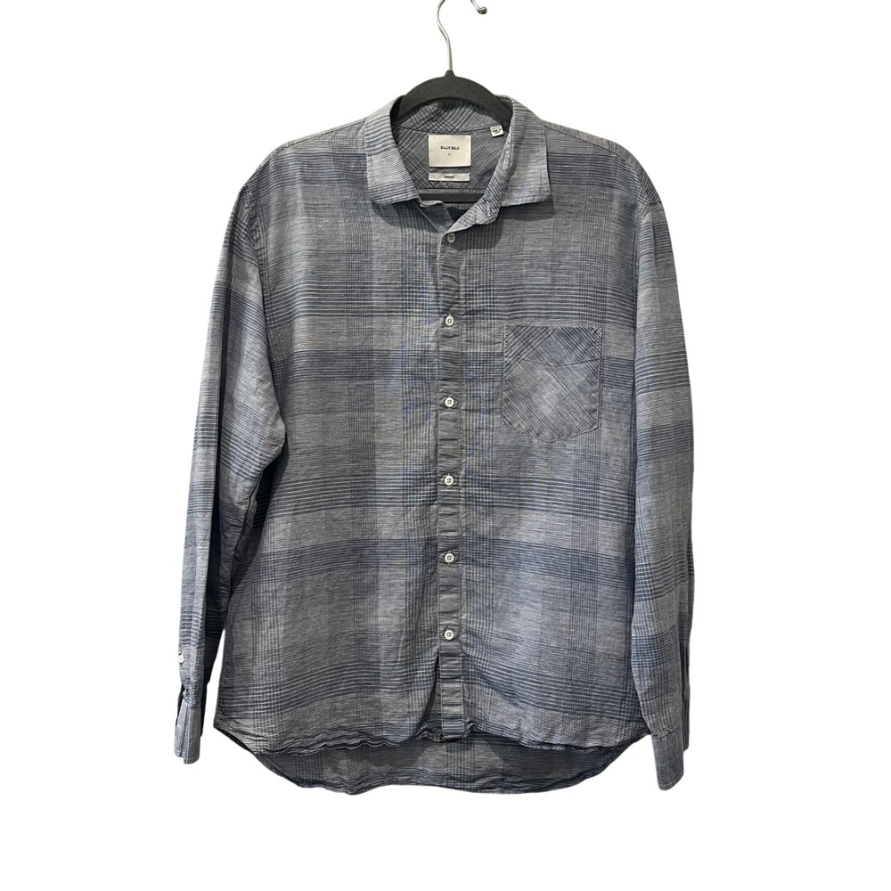 Billy Reid Button Down Mens Large Blue Grid Linen Cotton Italy Standard Fit